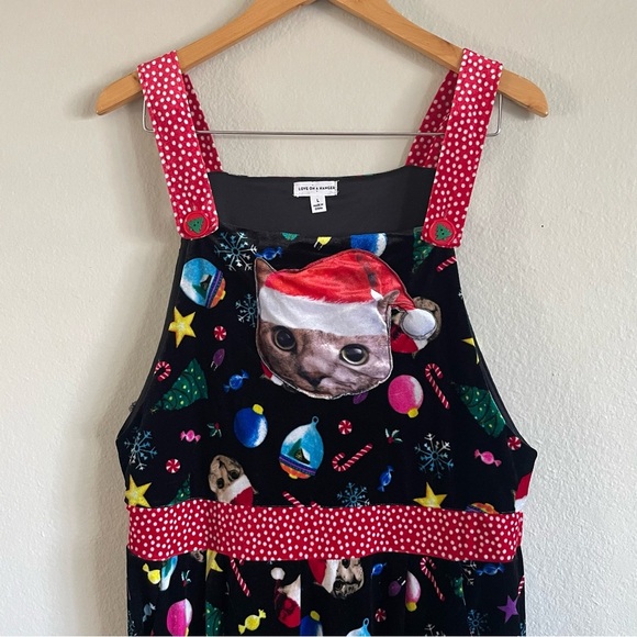 love on a hanger Pants - Love On A Hanger Women's Large Cat Christmas
Overalls Jumper Bib Velour Velvet